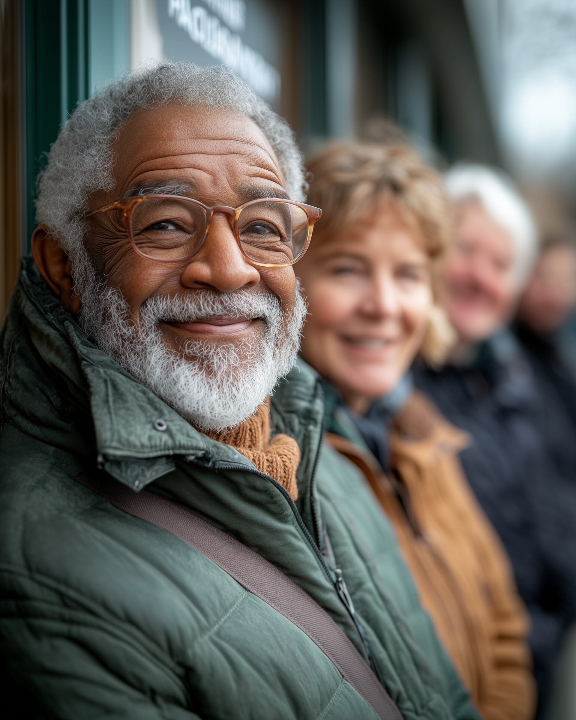 Joyful Group of Diverse Seniors Outside Medicare Advantage Building